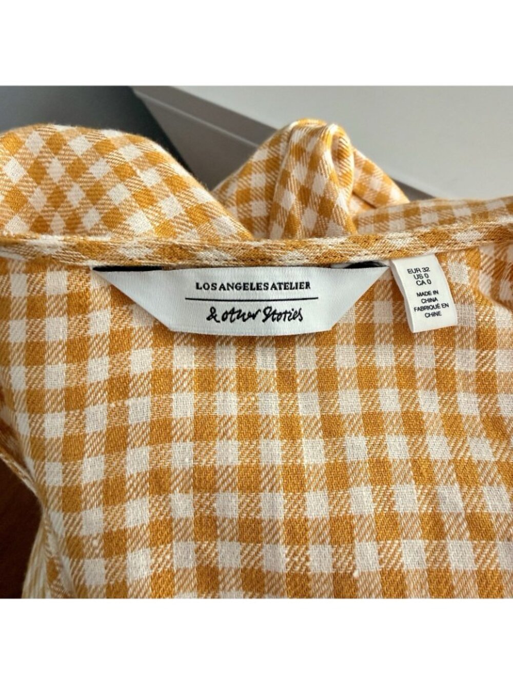 & Other Stories Gingham Check Linen Maxi Midi Wrap Dress Mustard Yellow White - Picture 8 of 10